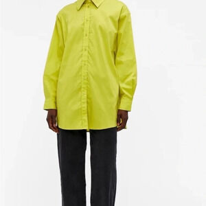 Object Womens Button Down Green Cotton Blend Shirt Oversized Size EU 38 US 8 NWT